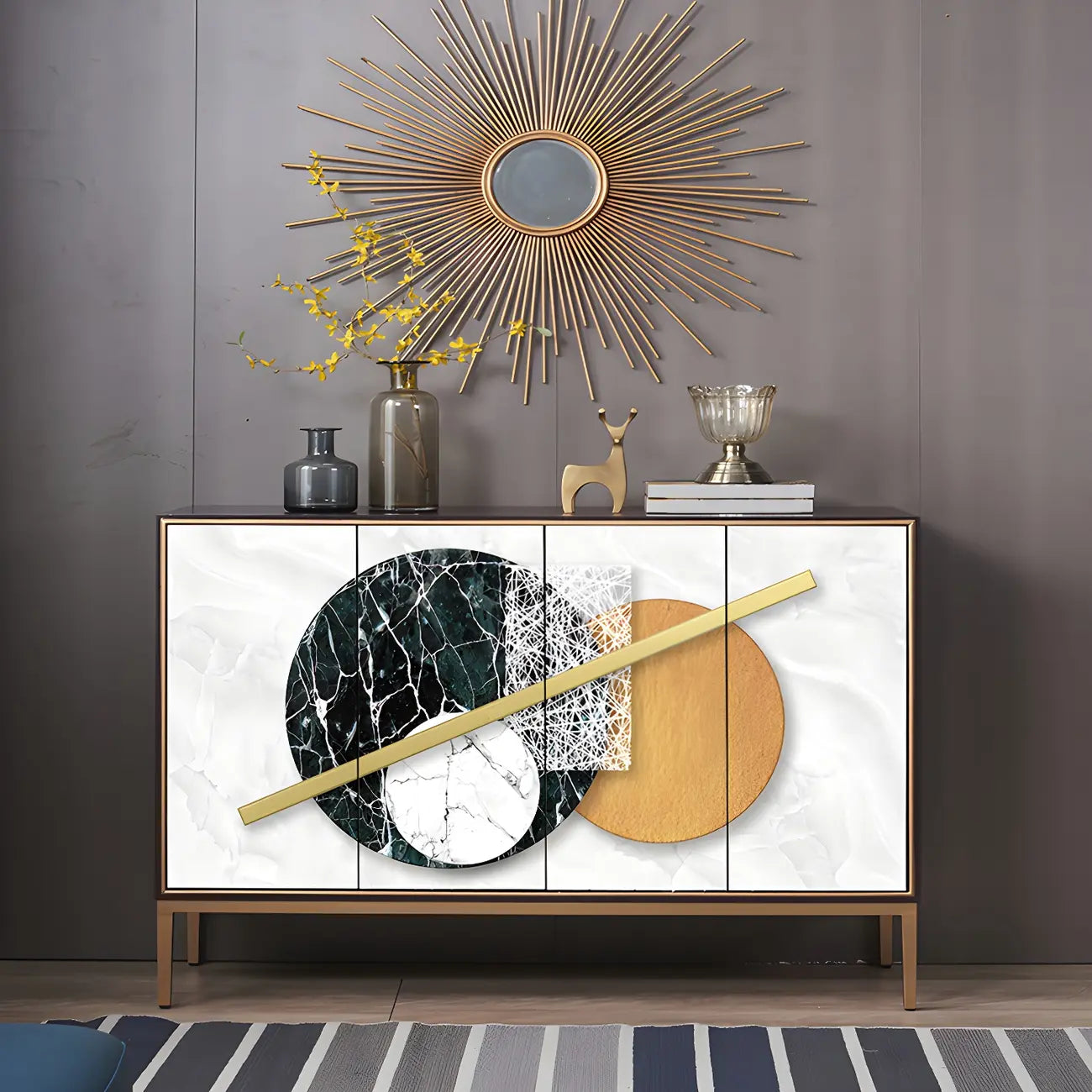 Contemporary White Wooden Sideboard with Gold Accents