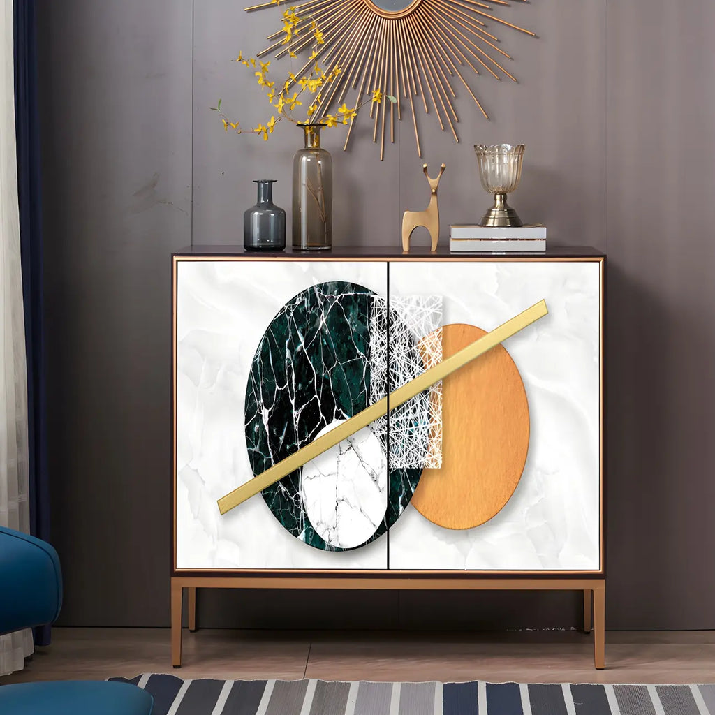 Contemporary White Wooden Sideboard with Gold Accents