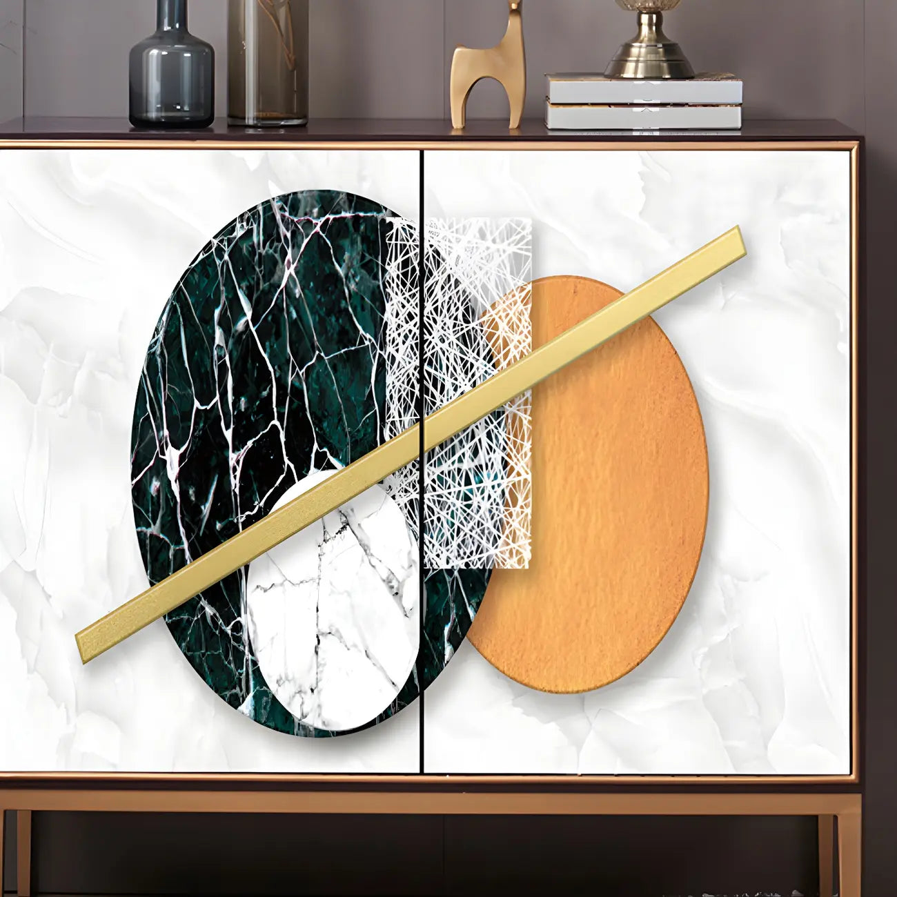 Contemporary White Wooden Sideboard with Gold Accents