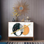 Contemporary White Wooden Sideboard with Gold Accents