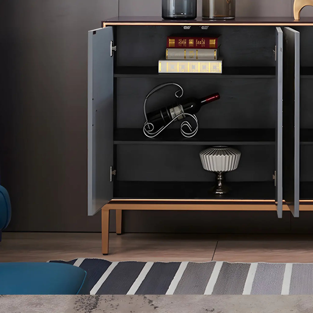 Contemporary White Wooden Sideboard with Gold Accents