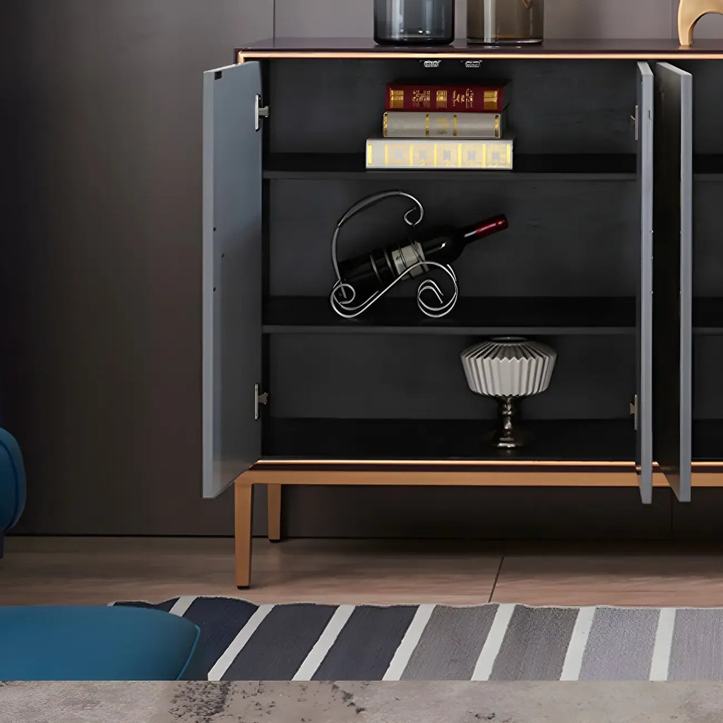 Contemporary White Wooden Sideboard with Gold Accents