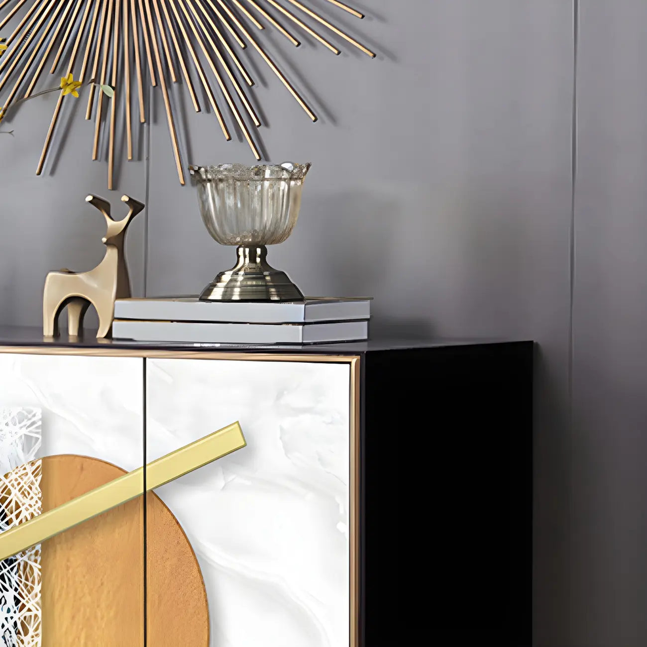 Contemporary White Wooden Sideboard with Gold Accents