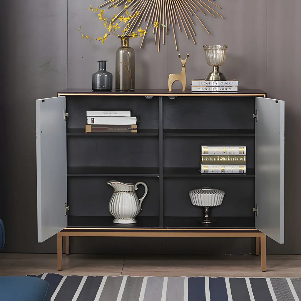 Contemporary White Wooden Sideboard with Gold Accents
