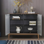 Contemporary White Wooden Sideboard with Gold Accents