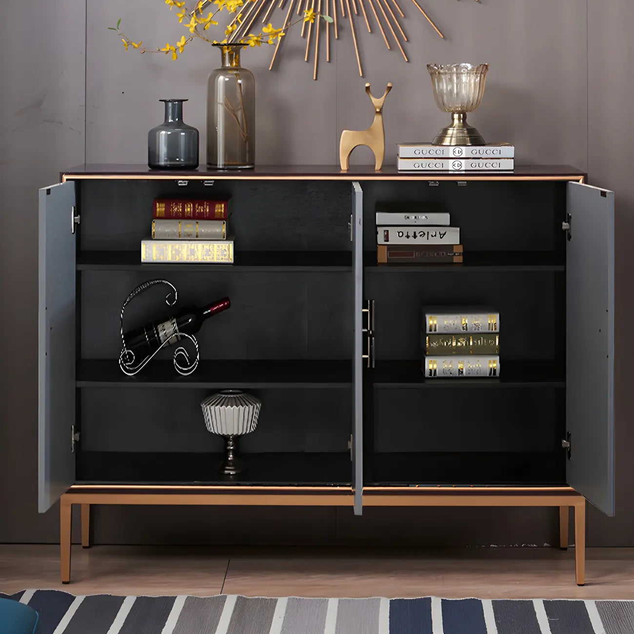 Contemporary White Wooden Sideboard with Gold Accents