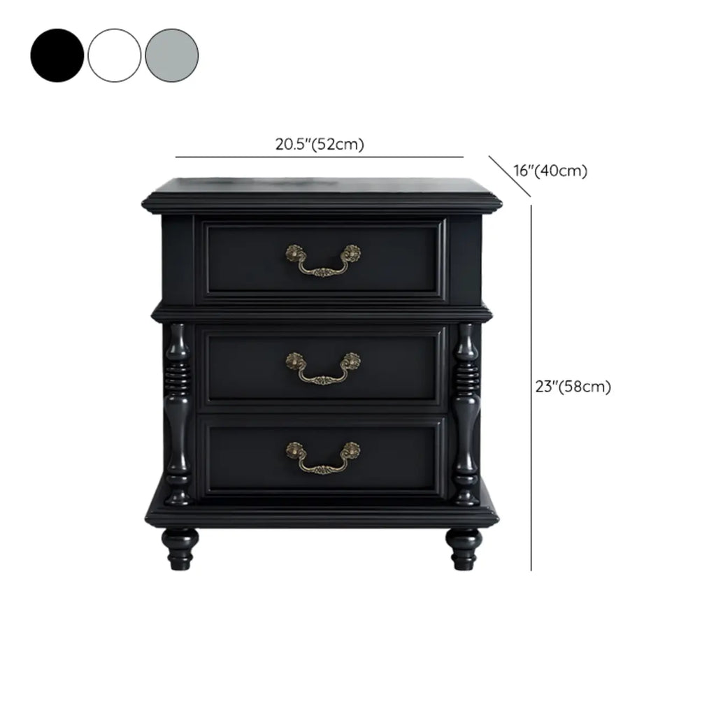Elegant White Wood Bedside Table with 3 Storage Drawers