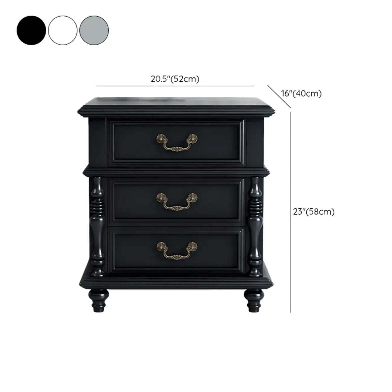 Elegant White Wood Bedside Table with 3 Storage Drawers