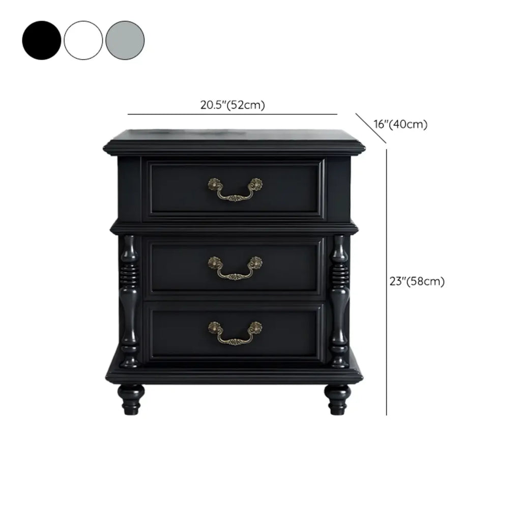Elegant White Wood Bedside Table with 3 Storage Drawers