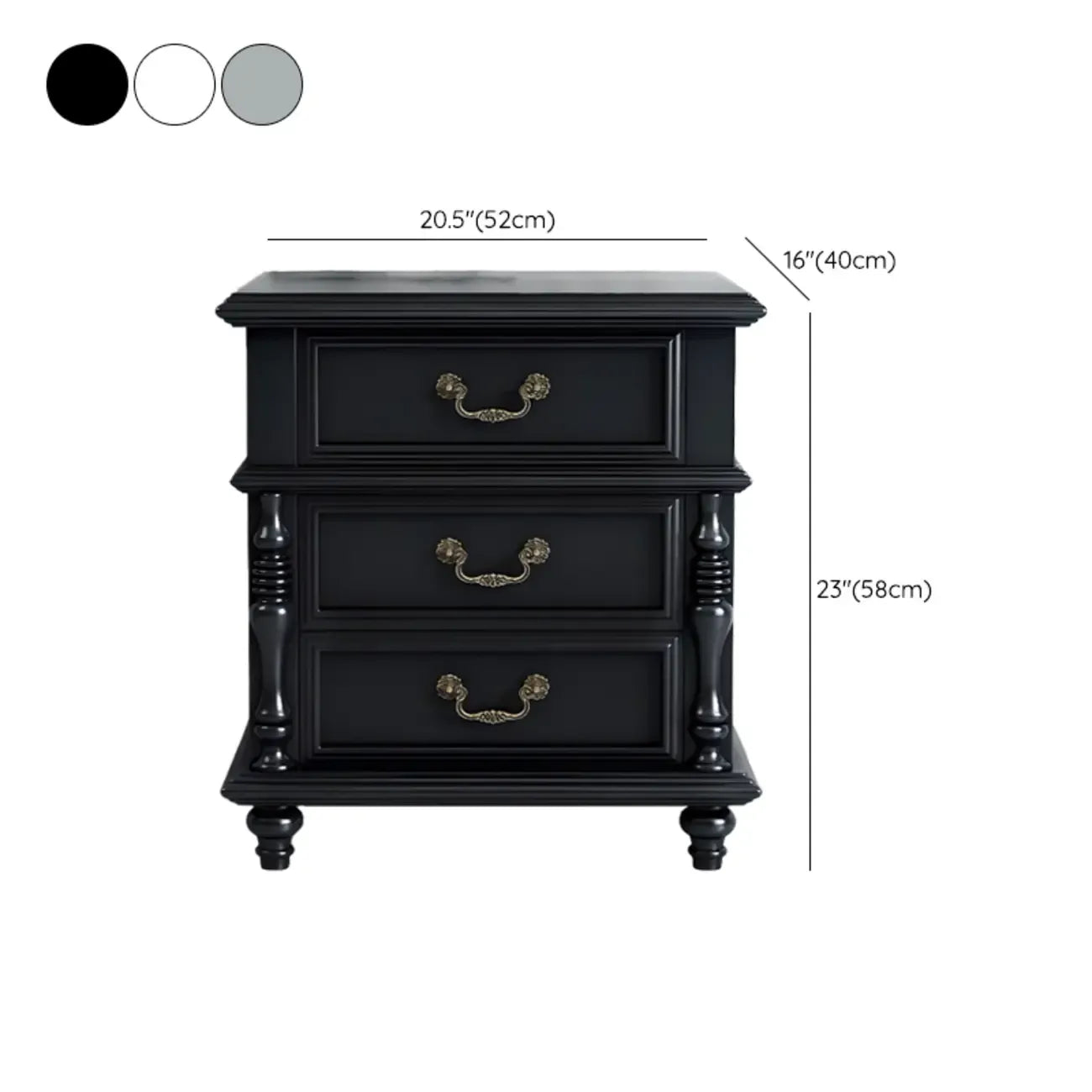 Elegant White Wood Bedside Table with 3 Storage Drawers