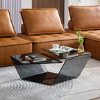 Modern Glass Black Geometric Coffee Table with Free Form