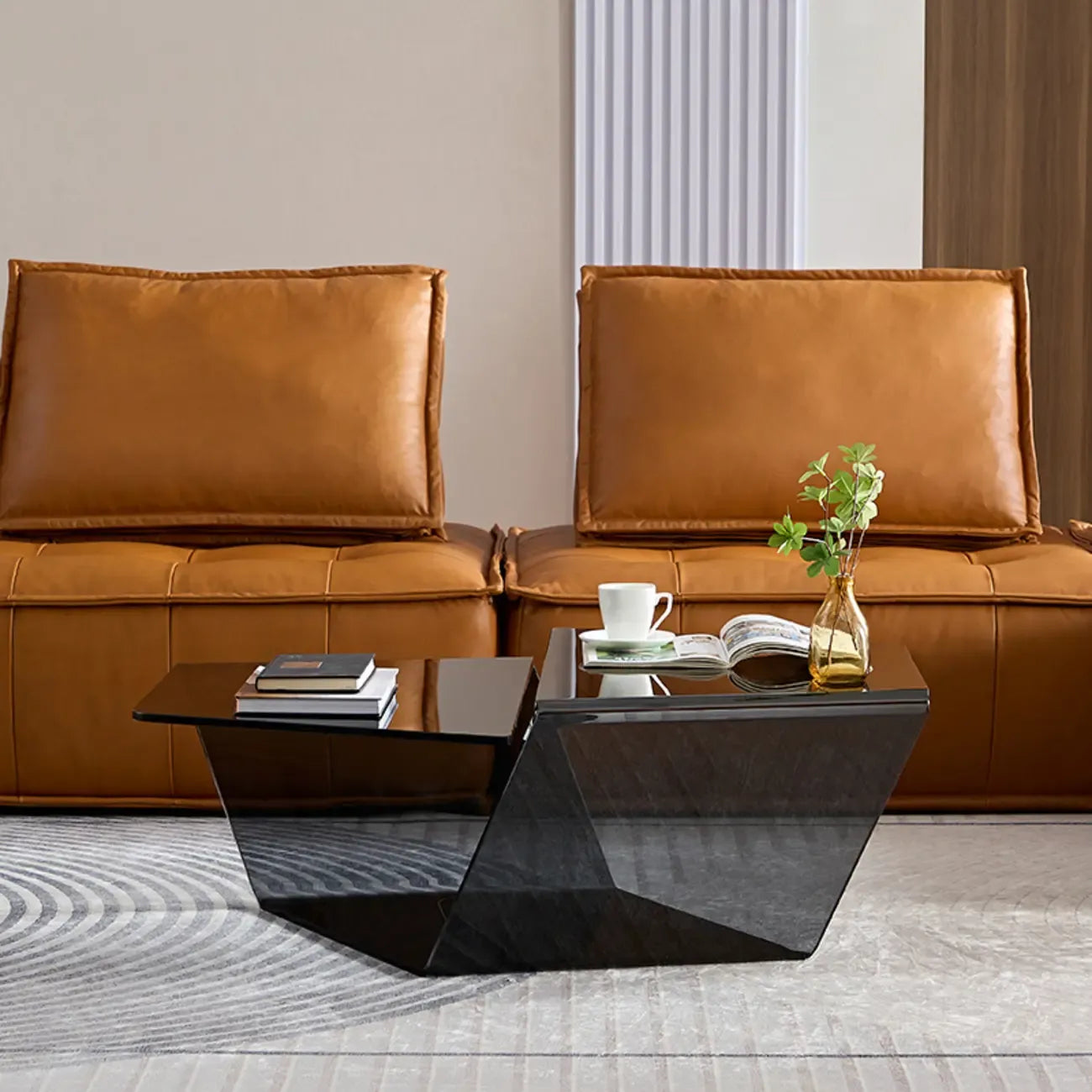 Modern Glass Black Geometric Coffee Table with Free Form