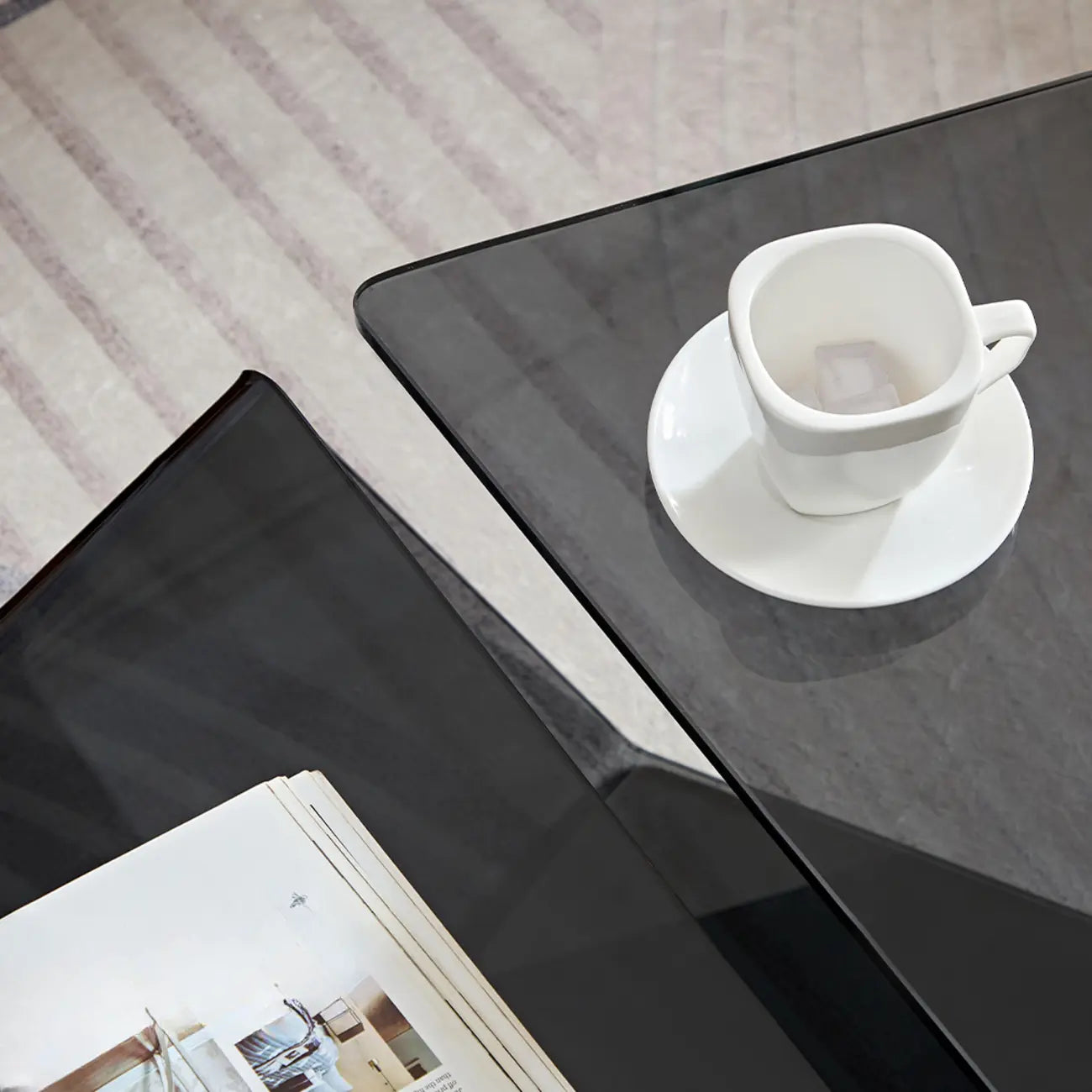 Modern Glass Black Geometric Coffee Table with Free Form