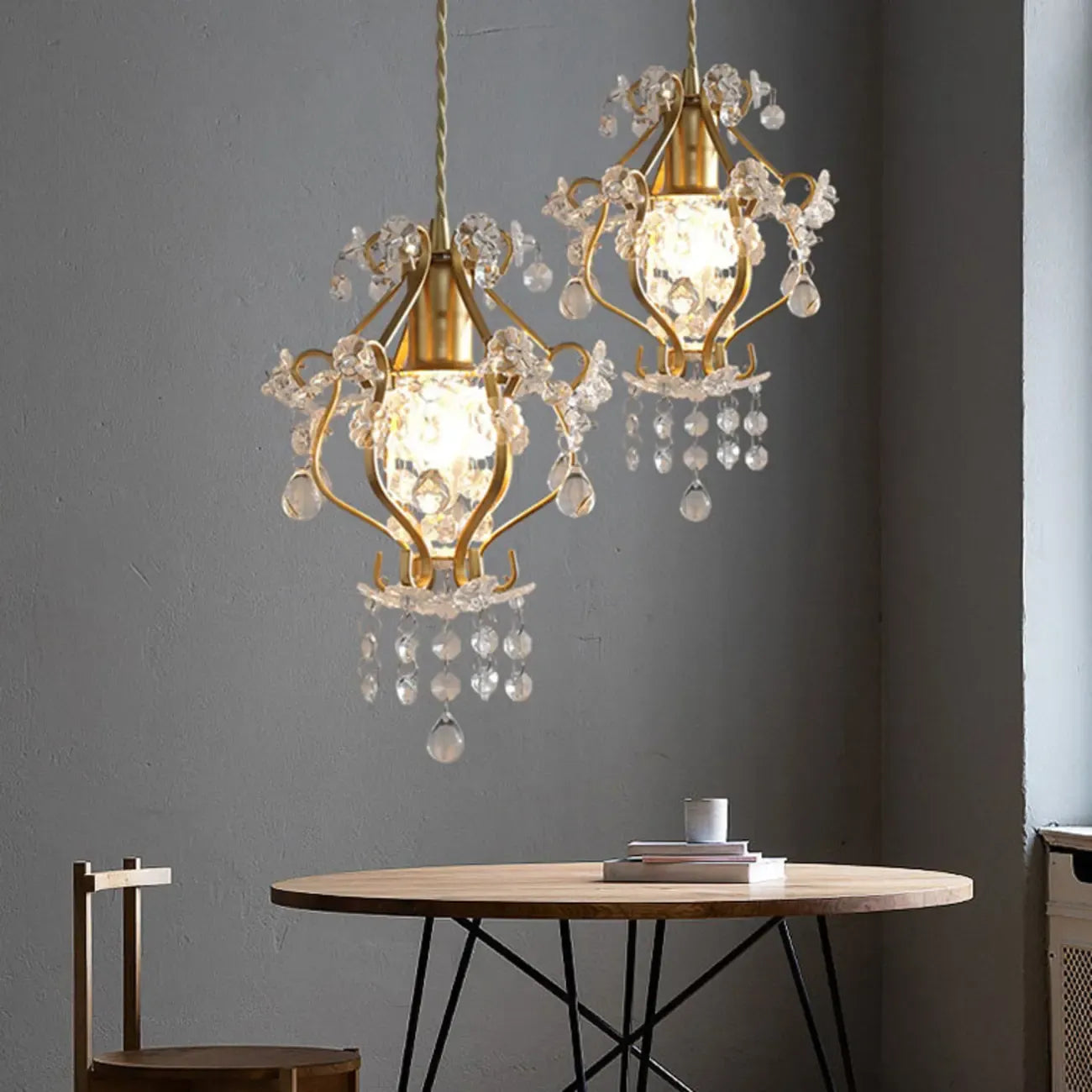 Elegant Crystal Gold Pendant Light for Dining Room