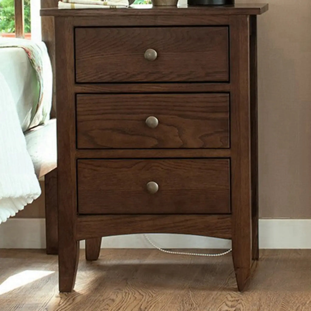 Traditional Brown Wood Nightstand with Drawers and Open Storage