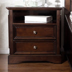 Traditional Brown Wood Nightstand with Drawers and Open Storage