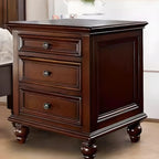 Traditional Brown Wood Nightstand with Drawers and Open Storage