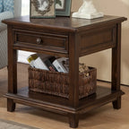 Traditional Brown Wood Nightstand with Drawers and Open Storage