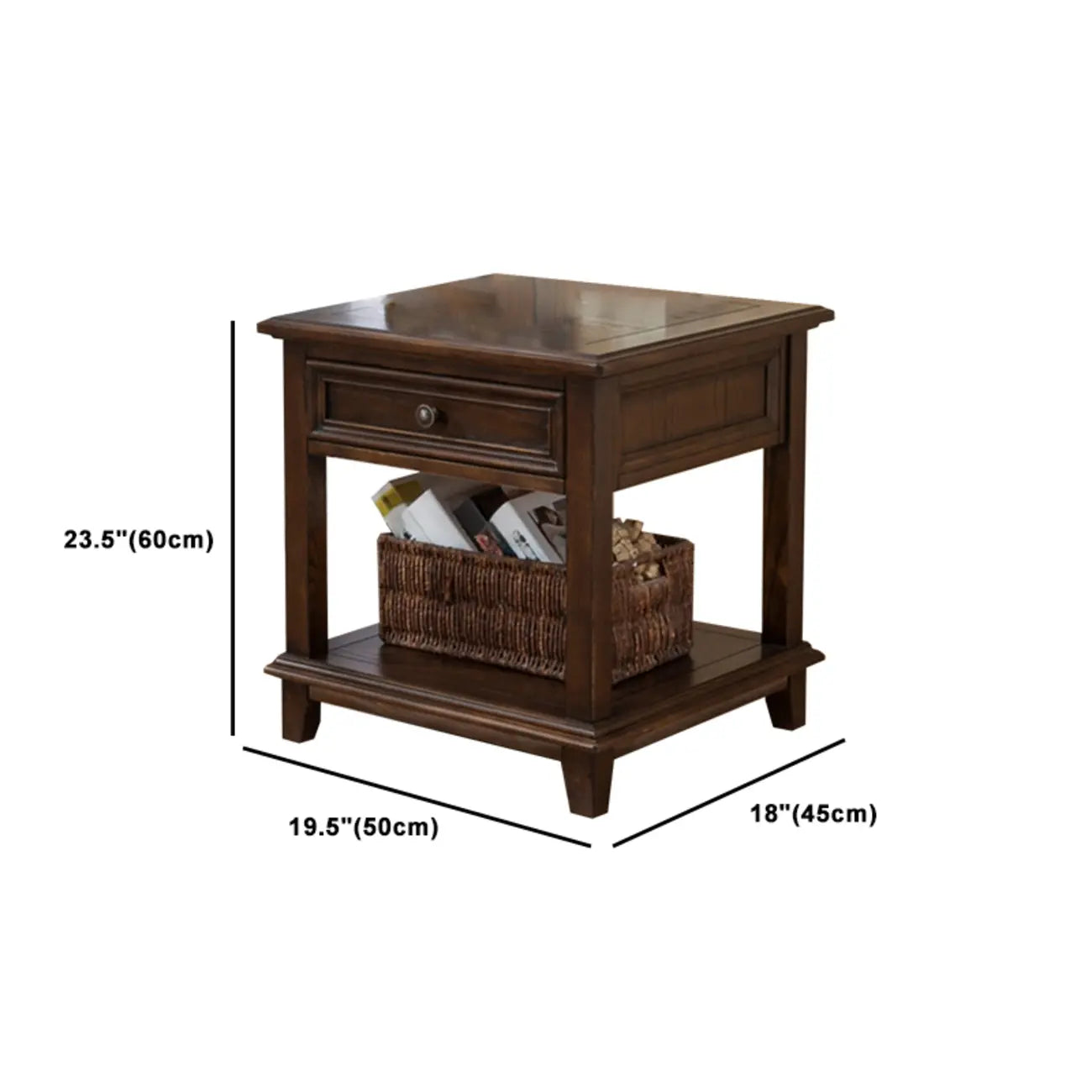 Traditional Brown Wood Nightstand with Drawers and Open Storage