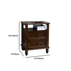 Traditional Brown Wood Nightstand with Drawers and Open Storage