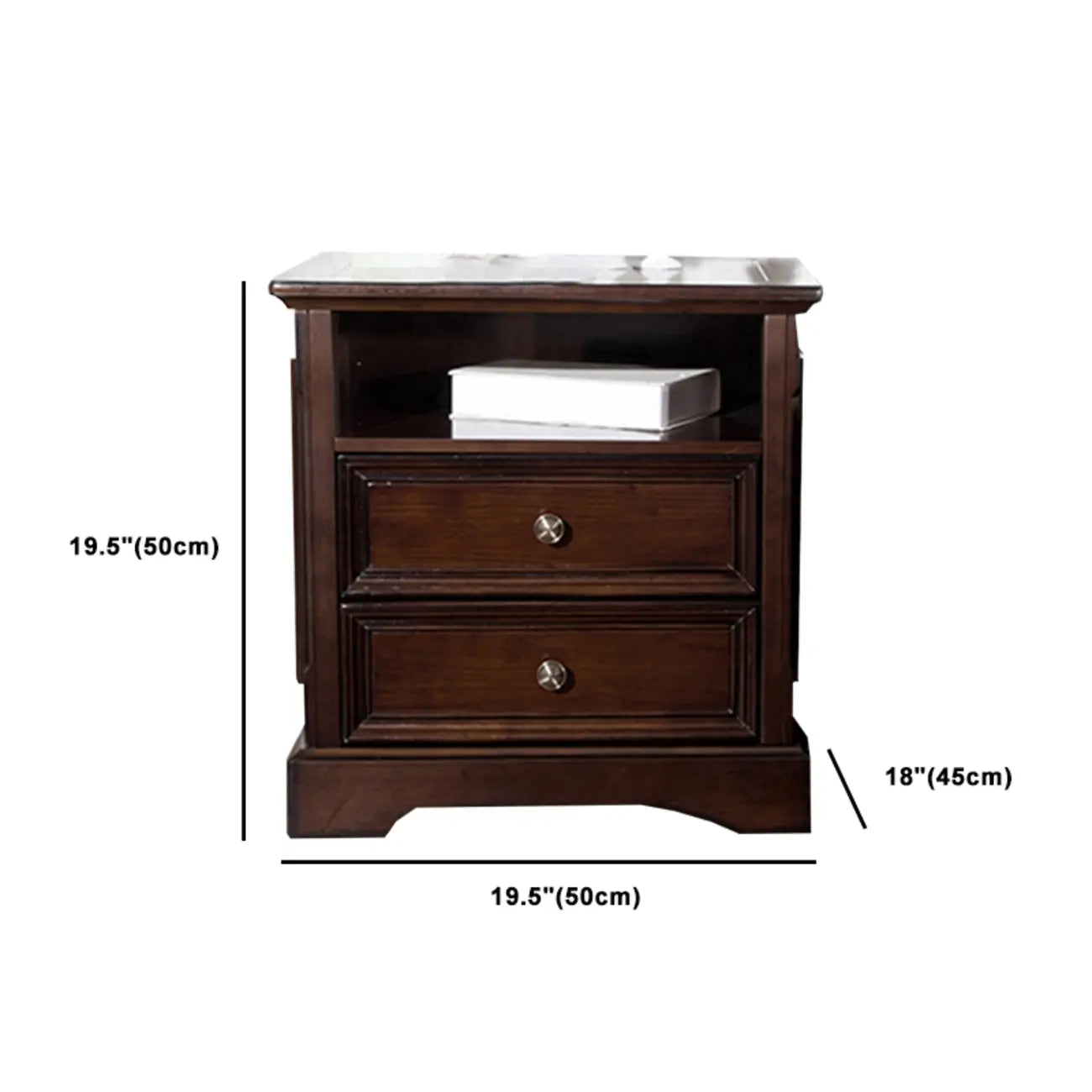 Traditional Brown Wood Nightstand with Drawers and Open Storage