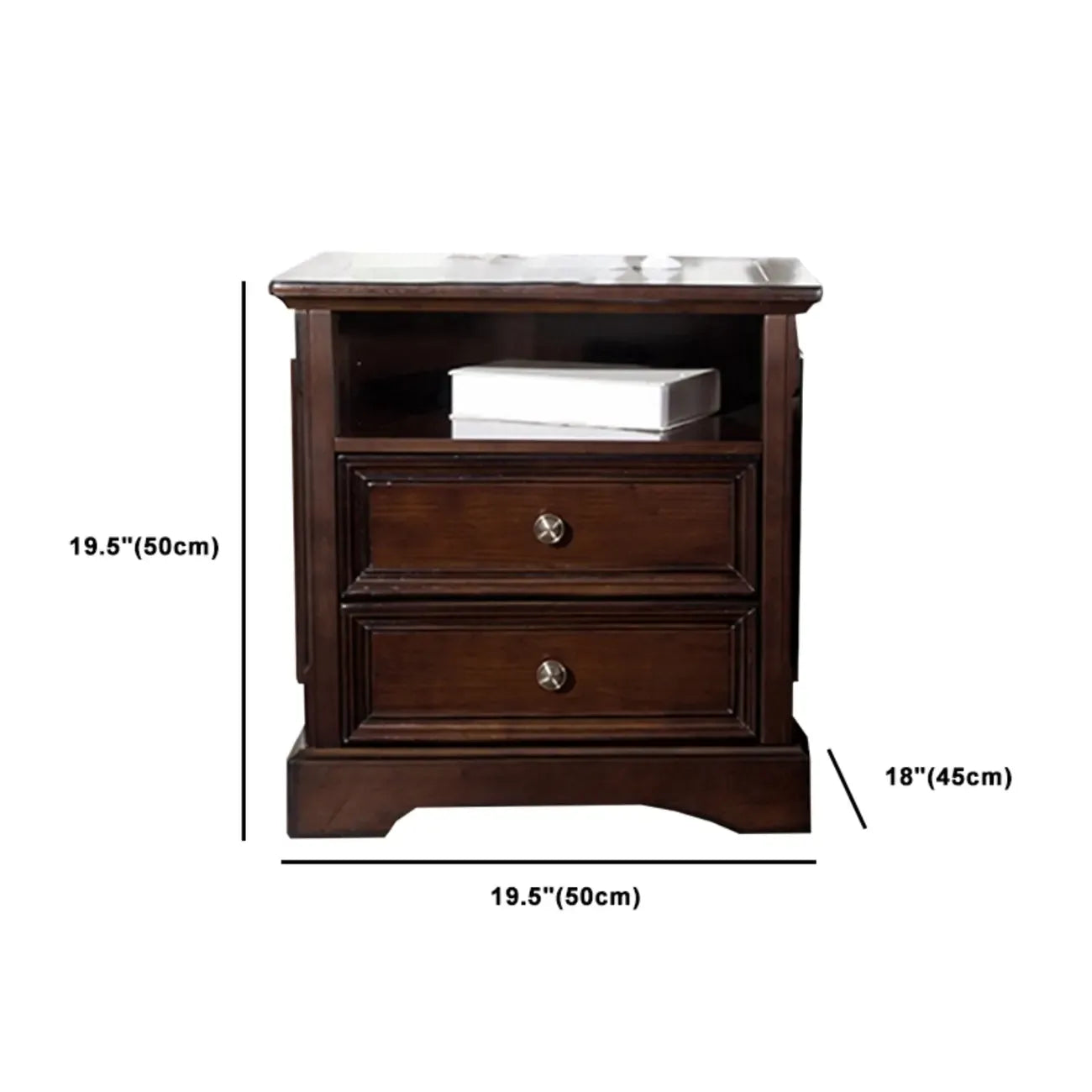 Traditional Brown Wood Nightstand with Drawers and Open Storage