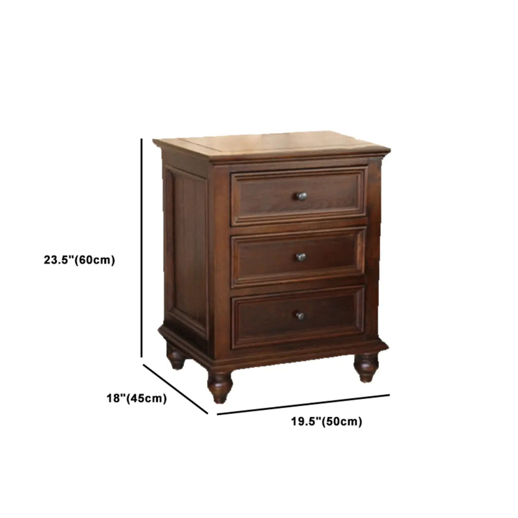 Traditional Brown Wood Nightstand with Drawers and Open Storage
