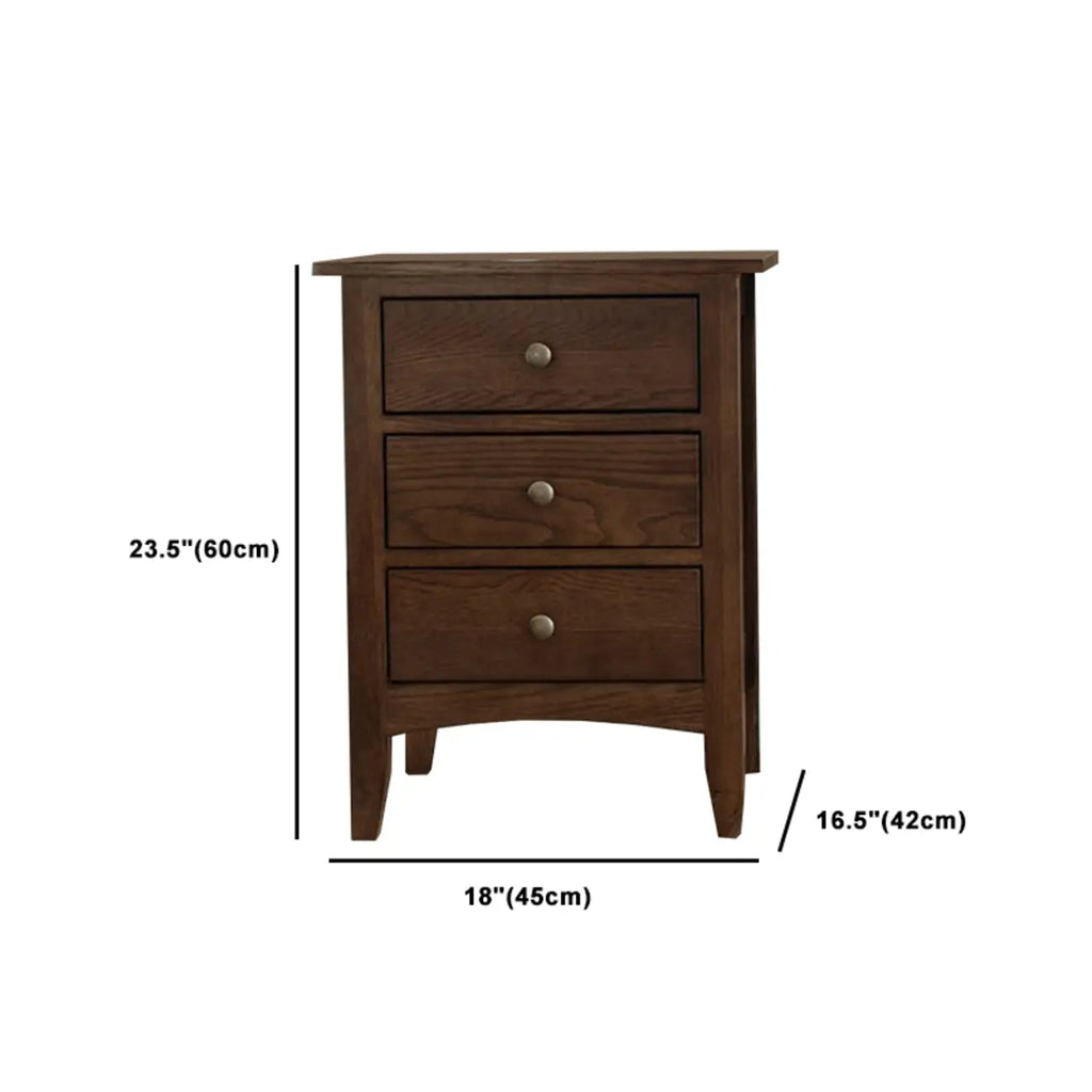 Traditional Brown Wood Nightstand with Drawers and Open Storage