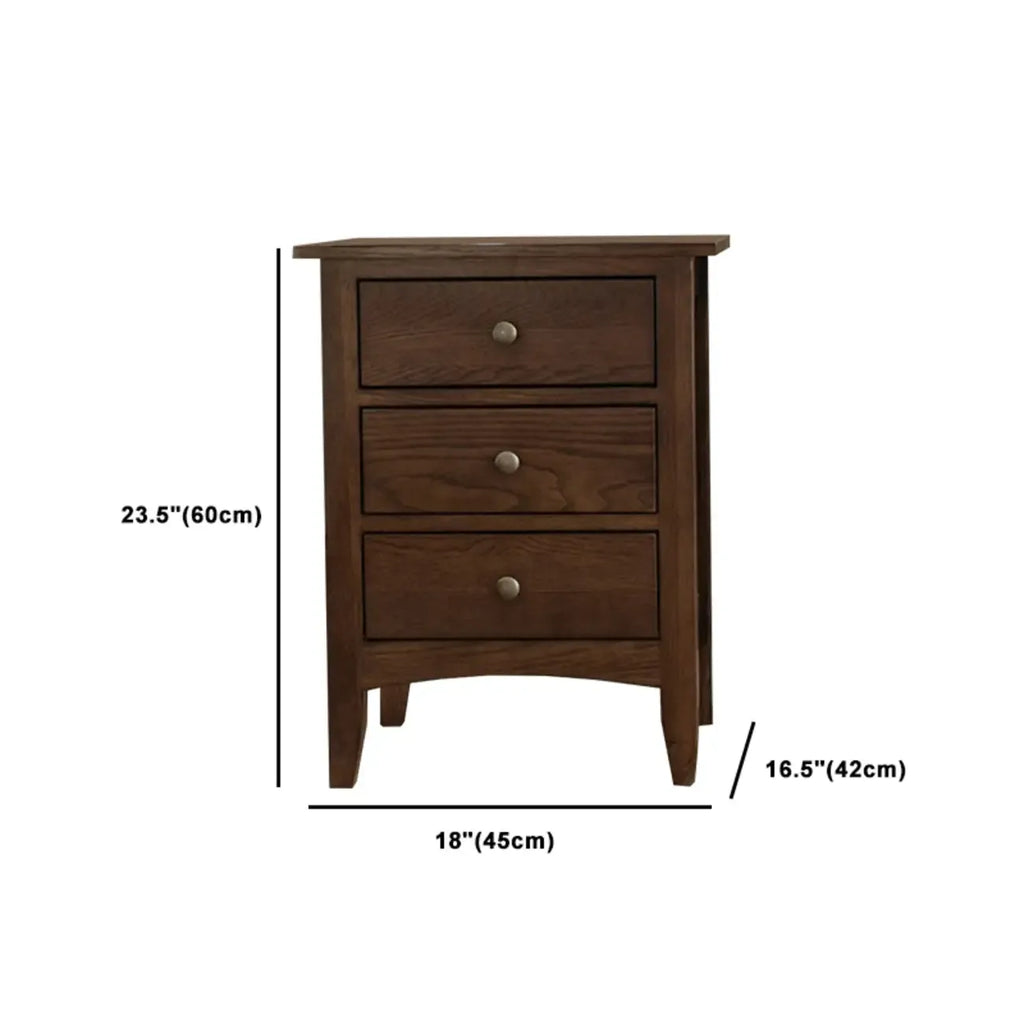 Traditional Brown Wood Nightstand with Drawers and Open Storage