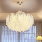 Vintage Crystal Chandelier with Glass Feather Lampshade