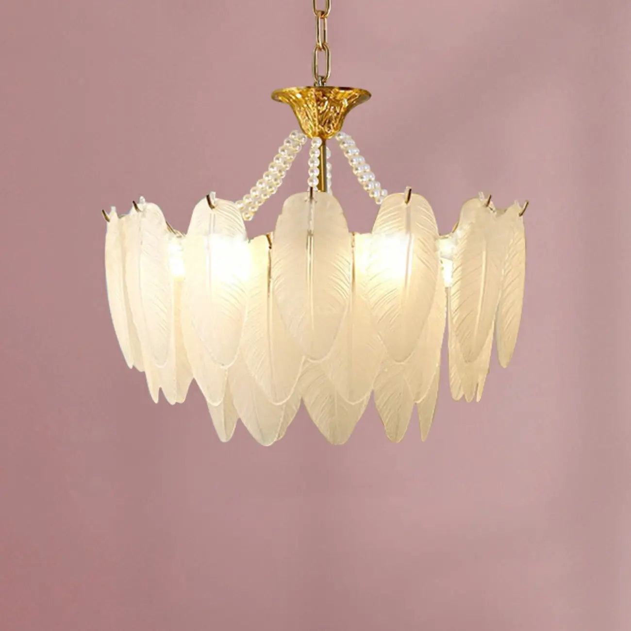 Vintage Crystal Chandelier with Glass Feather Lampshade