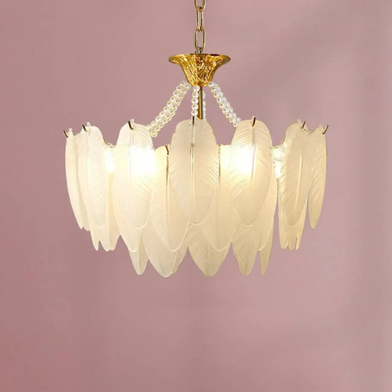Vintage Crystal Chandelier with Glass Feather Lampshade