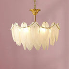 Vintage Crystal Chandelier with Glass Feather Lampshade