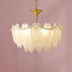 Vintage Crystal Chandelier with Glass Feather Lampshade