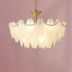 Vintage Crystal Chandelier with Glass Feather Lampshade