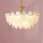 Vintage Crystal Chandelier with Glass Feather Lampshade