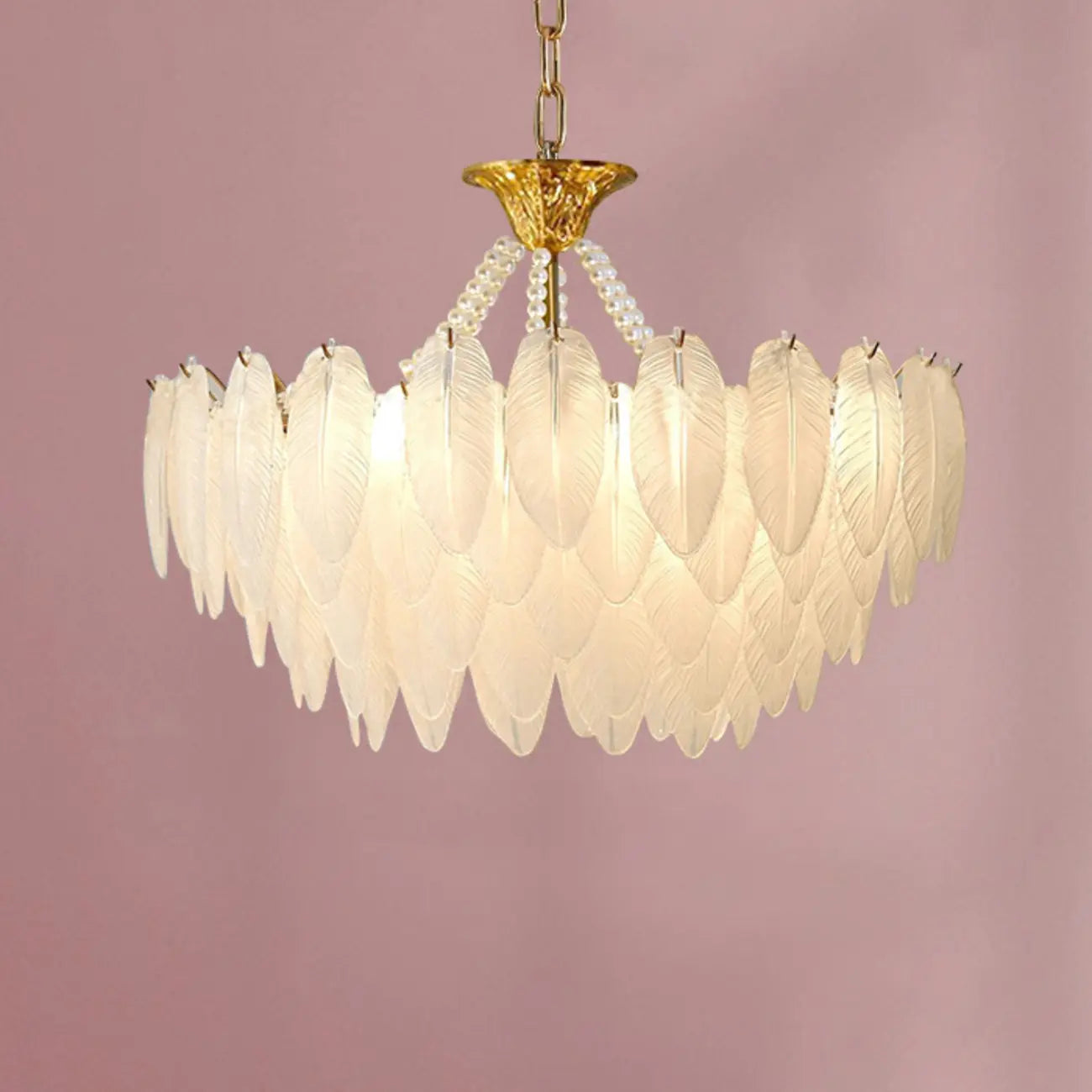 Vintage Crystal Chandelier with Glass Feather Lampshade