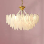 Vintage Crystal Chandelier with Glass Feather Lampshade
