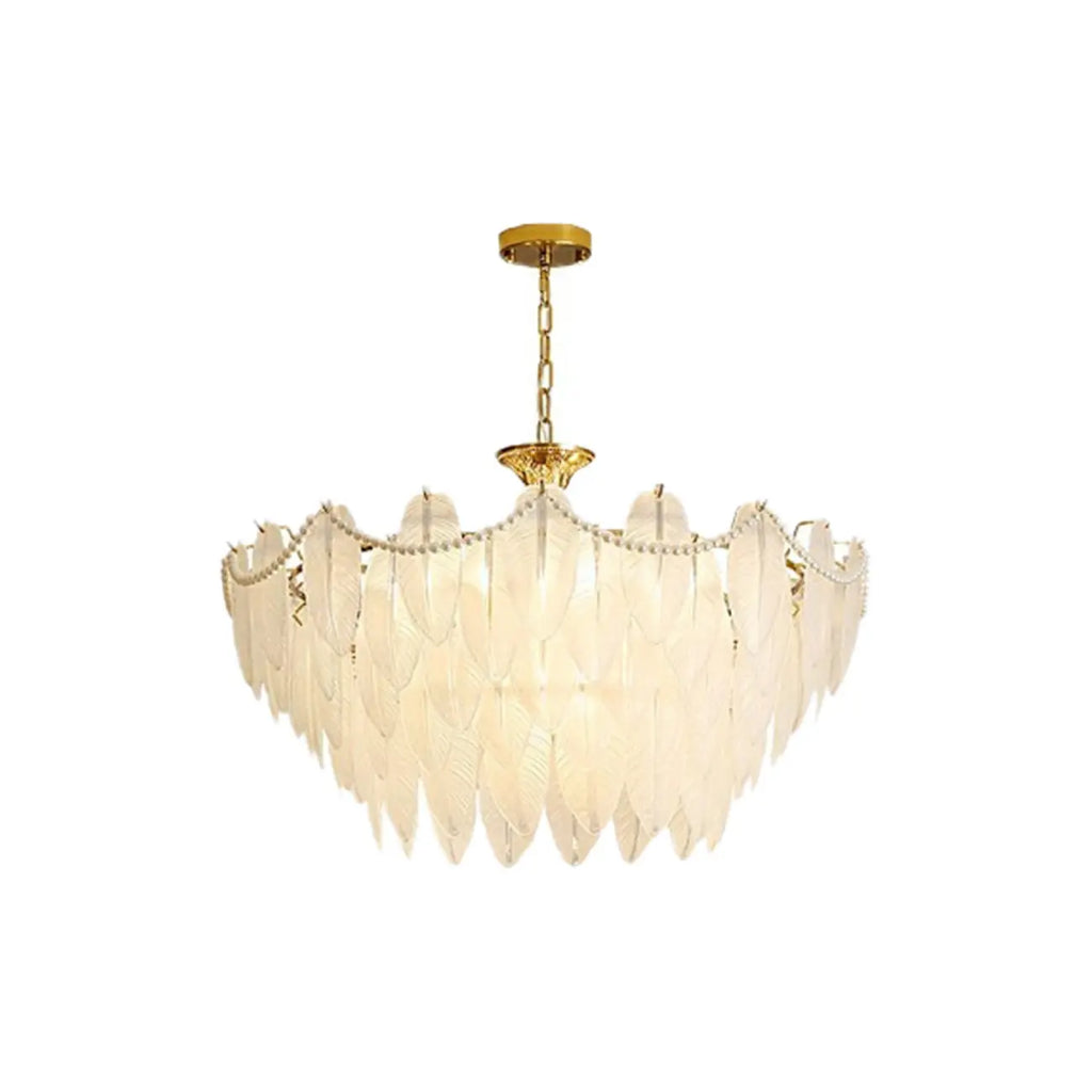 Vintage Crystal Chandelier with Glass Feather Lampshade