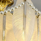 Vintage Crystal Chandelier with Glass Feather Lampshade