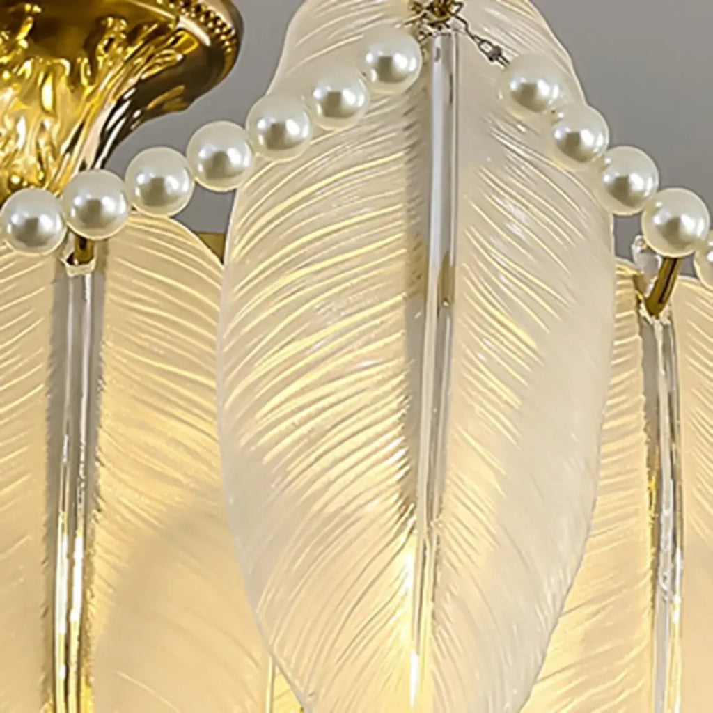 Vintage Crystal Chandelier with Glass Feather Lampshade