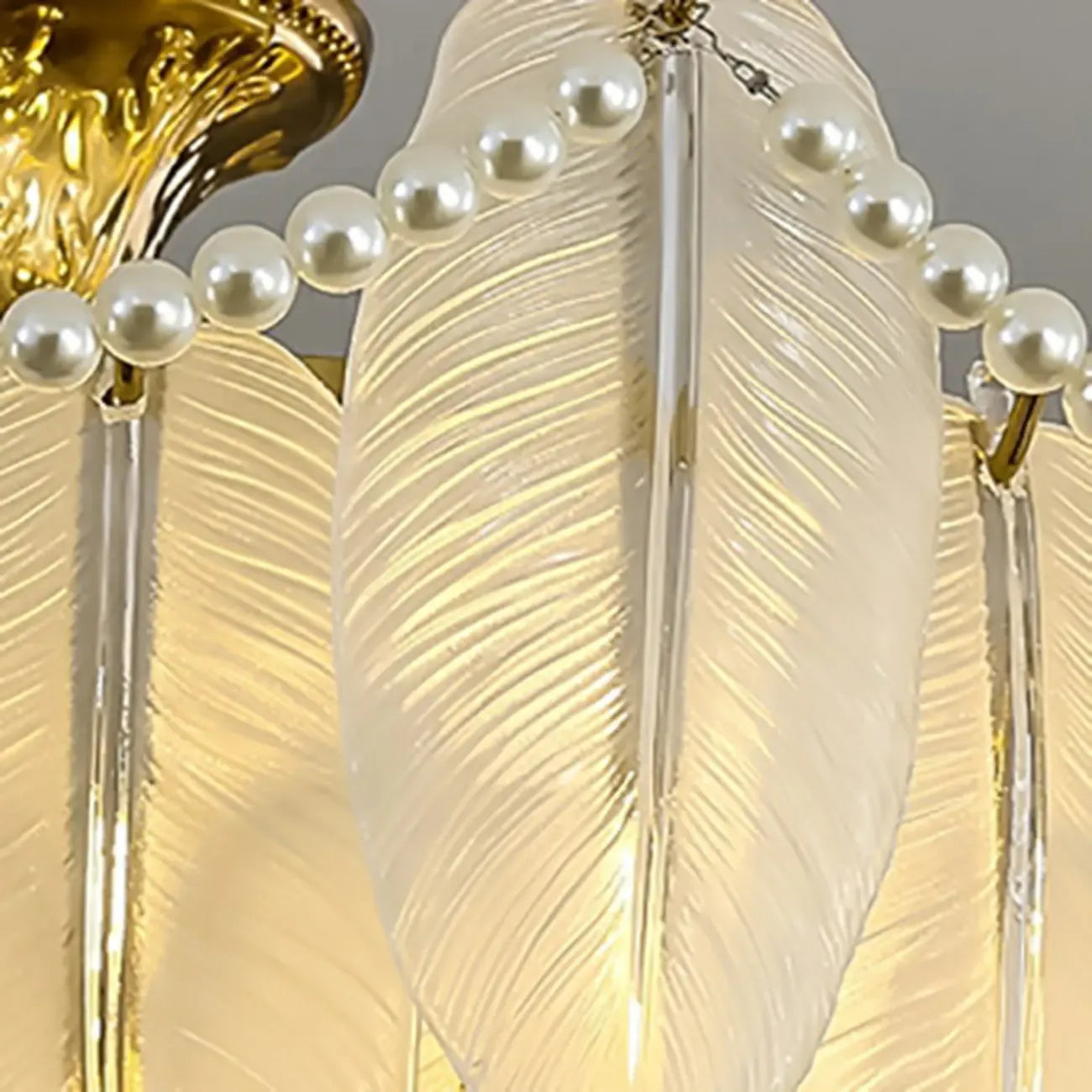 Vintage Crystal Chandelier with Glass Feather Lampshade