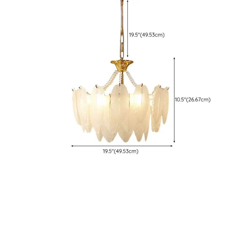 Vintage Crystal Chandelier with Glass Feather Lampshade
