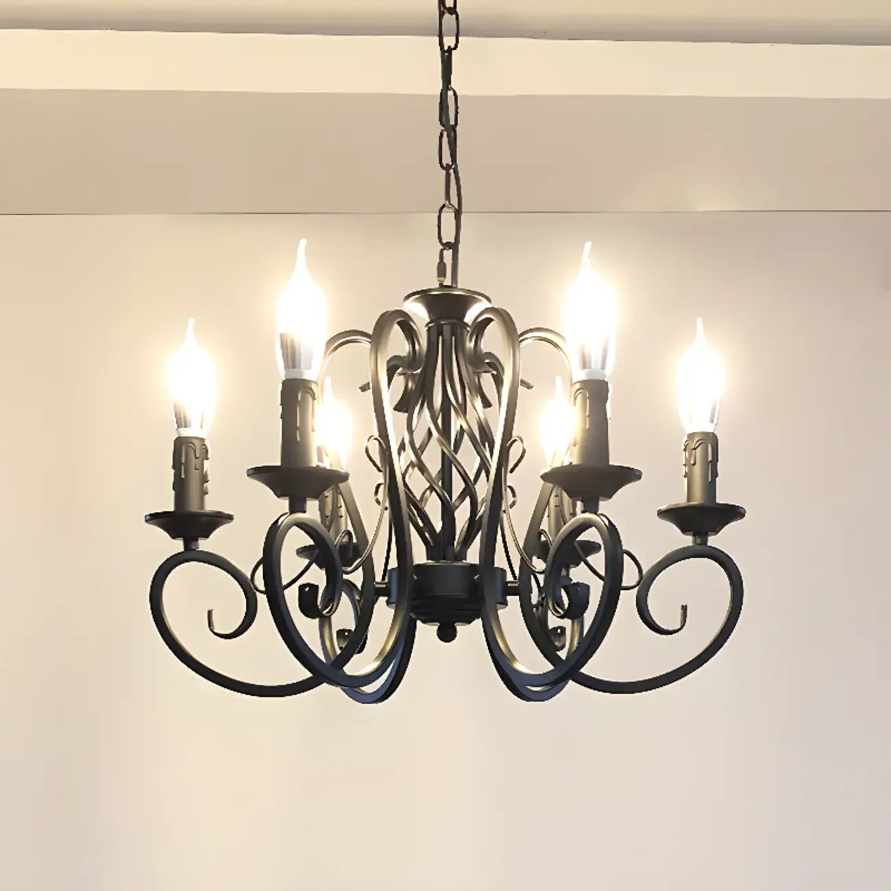 6-Light Black Iron Vintage Chandelier for Simple Charm