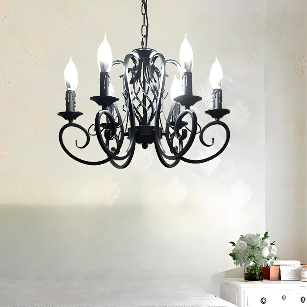 6-Light Black Iron Vintage Chandelier for Simple Charm