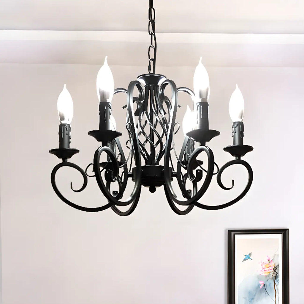 6-Light Black Iron Vintage Chandelier for Simple Charm