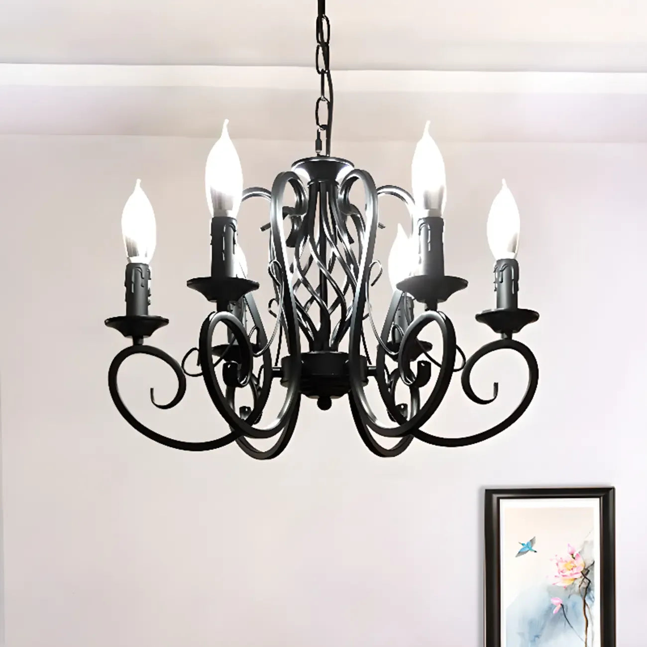 6-Light Black Iron Vintage Chandelier for Simple Charm