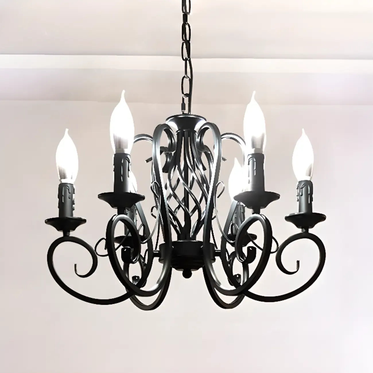 6-Light Black Iron Vintage Chandelier for Simple Charm