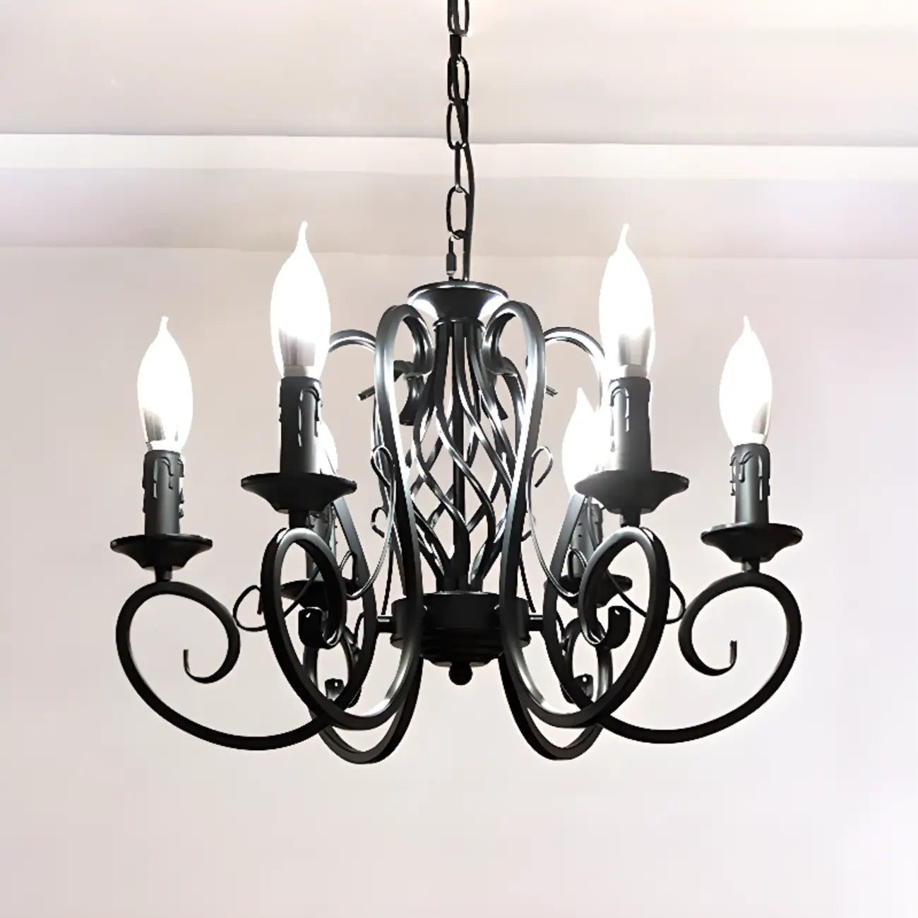 6-Light Black Iron Vintage Chandelier for Simple Charm
