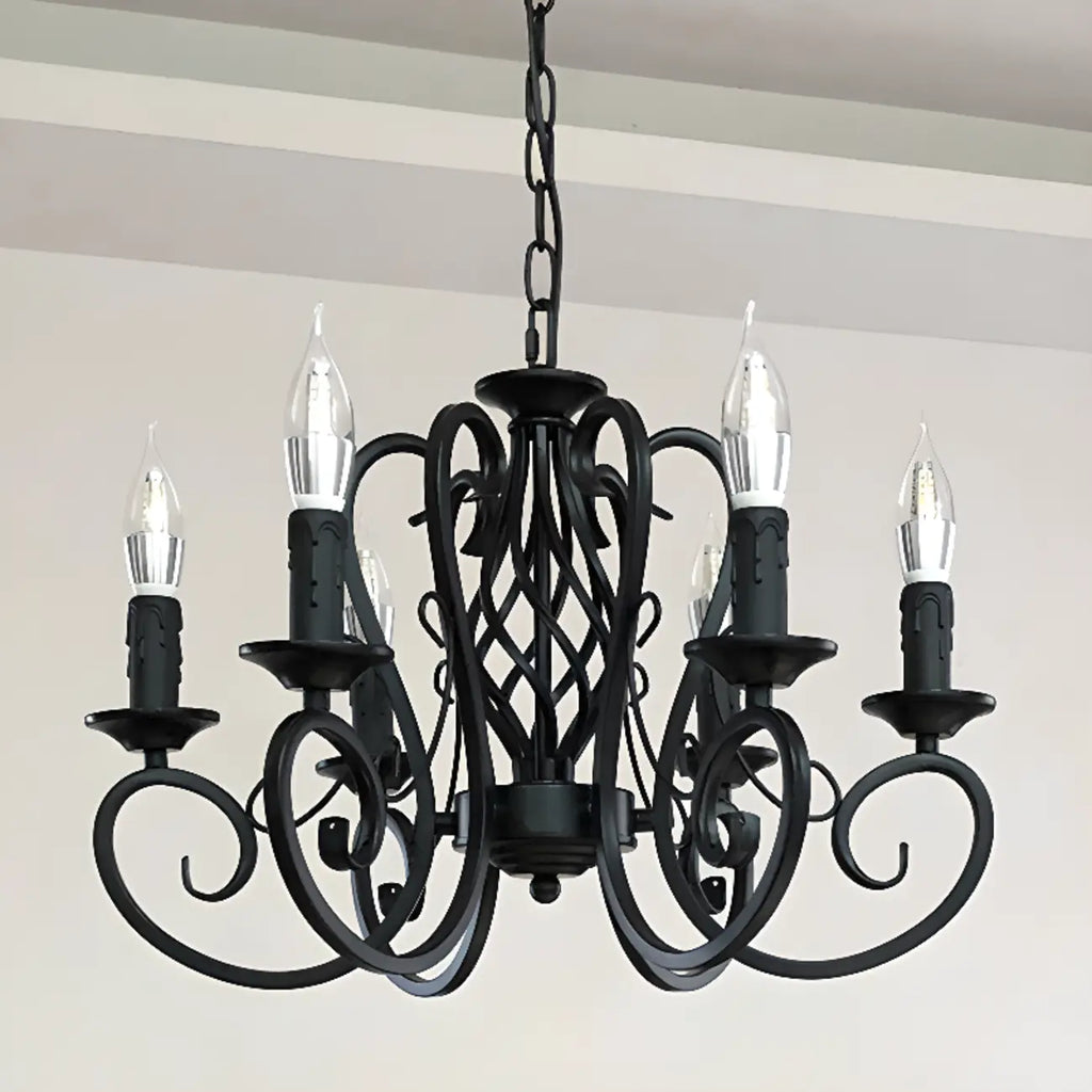 6-Light Black Iron Vintage Chandelier for Simple Charm